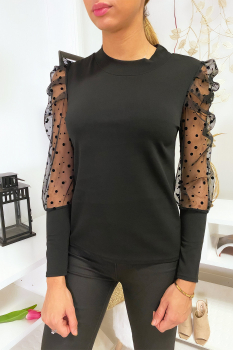Top élégant avec manche plumetis Noir