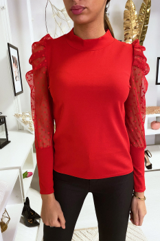 Top élégant avec manche plumetis Rouge
