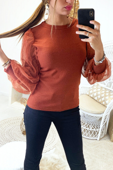 Top longue manche bishop Cognac