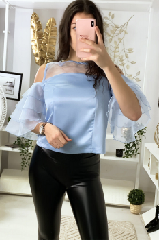 Top manche calypso en voile Bleu