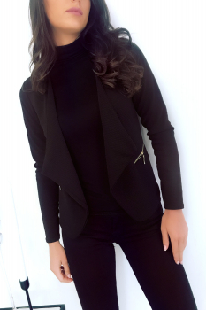 Veste Blazer Asymétrique Noir à Poche Zip. Veste Femme. 1459