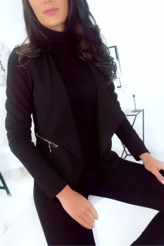 Veste Blazer Asymétrique Noir à Poche Zip. Veste Femme. 1459