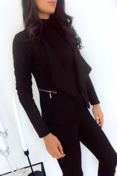 Veste Blazer Asymétrique Noir à Poche Zip. Veste Femme. 1459