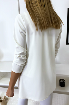 Veste Blazer blanche col châle avec poches. Blazer femme 1526