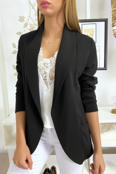 Veste Blazer noir col châle avec poches. Blazer femme 1526