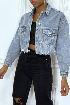 Veste en jeans courte effet destroy, top qualité