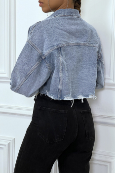Veste en jeans courte effet destroy, top qualité
