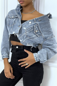 Veste en jeans courte effet destroy, top qualité