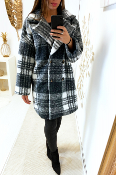 Veste longue à carreaux Gris