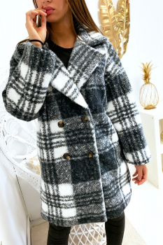 Veste longue à carreaux Gris