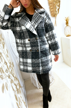 Veste longue à carreaux Gris