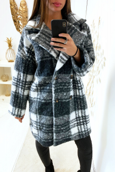 Veste longue à carreaux Gris