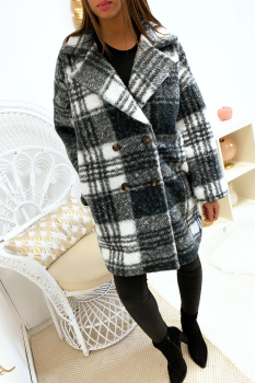 Veste longue à carreaux Gris