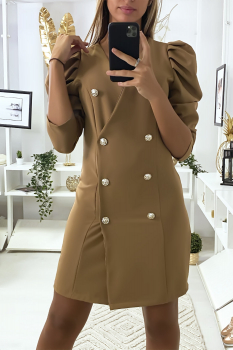 Veste longue manche gigot Camel