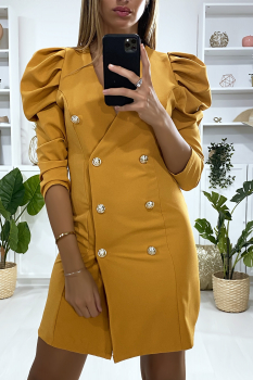 Veste longue manche gigot Moutarde
