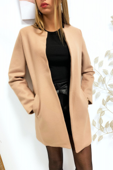Veste longue ouverte Camel