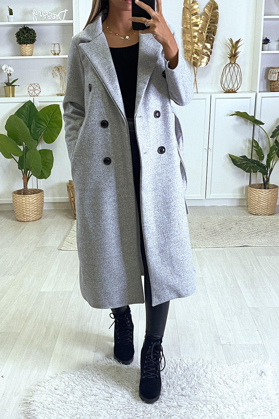 manteau femme long gris clair