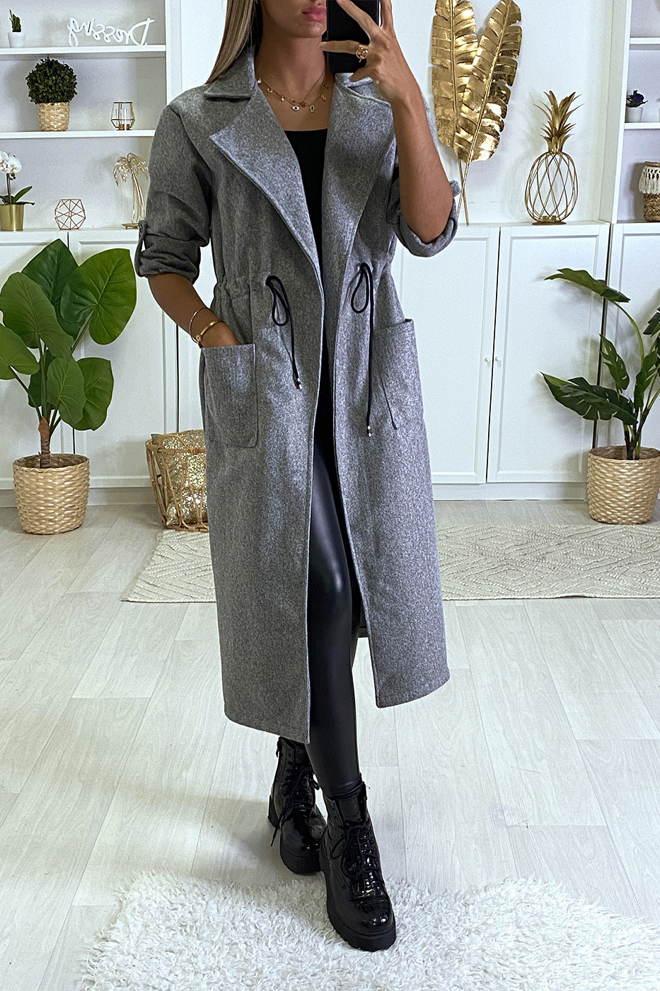 long manteau gris clair