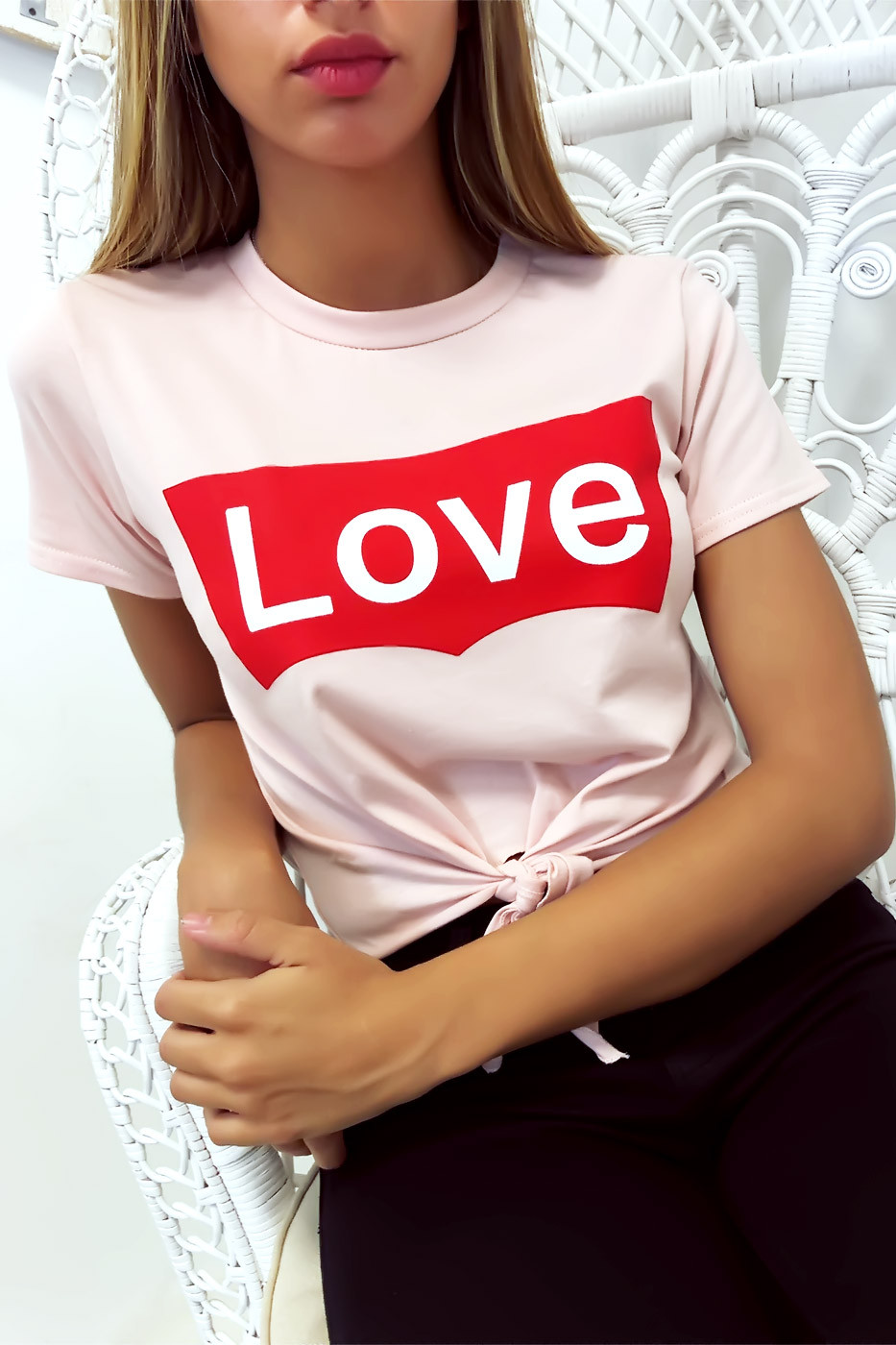 T shirt court LOVE Rose Morelio
